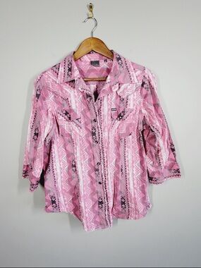 Southern Threads Pink Western Print Button-Down Shirt, Size XL